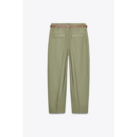 ZARA LINEN BELTED STRAIGHT-LEG TROUSERS - Picture 6 of 7